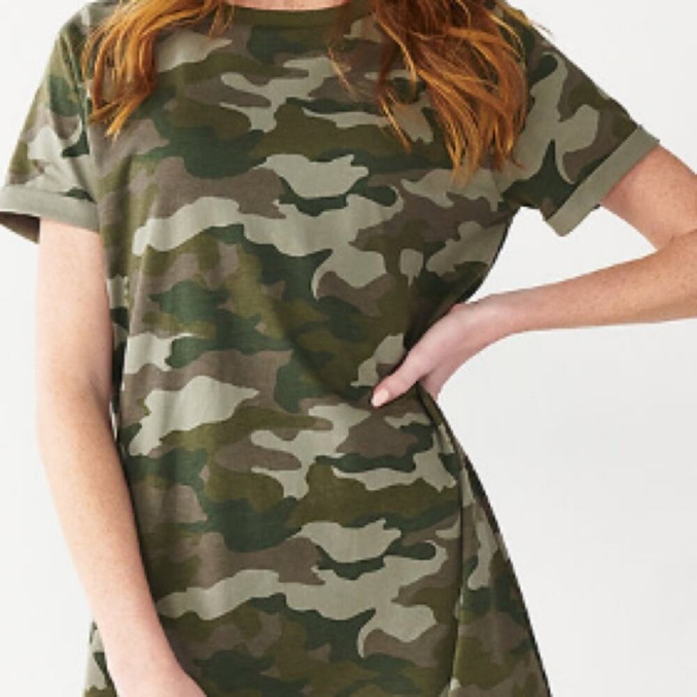 Sonoma Green Camo Goods For Life T-shirt dress. - Picture 3 of 7